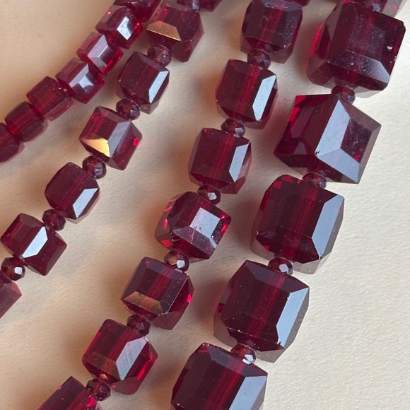 SAACHI Deep Ruby Red Layered Crystal Glass Necklace - Picture 3 of 15